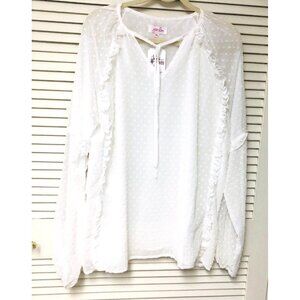 NWT White Dotted Swiss Drawstring Top Women's 2X Lined Ruffles Jess Lea Boho Fai